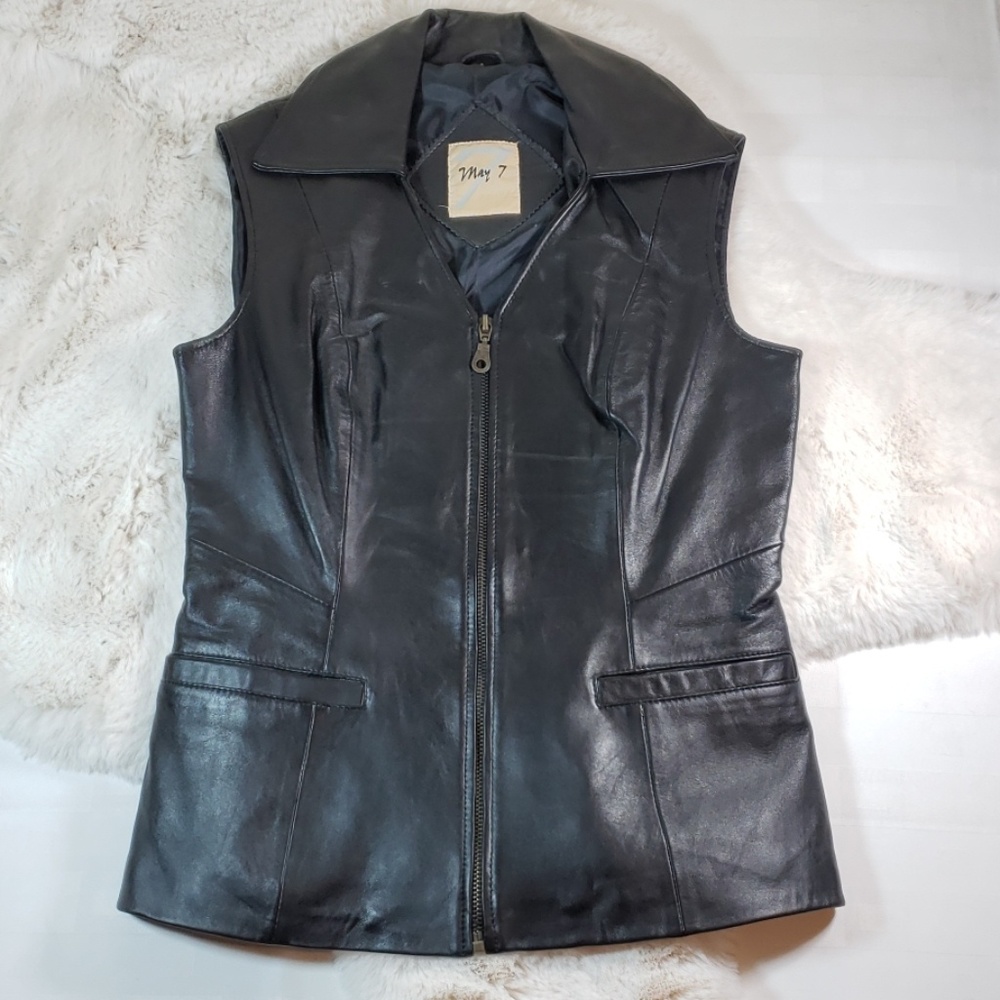 May 7 Black Leather Vest Small